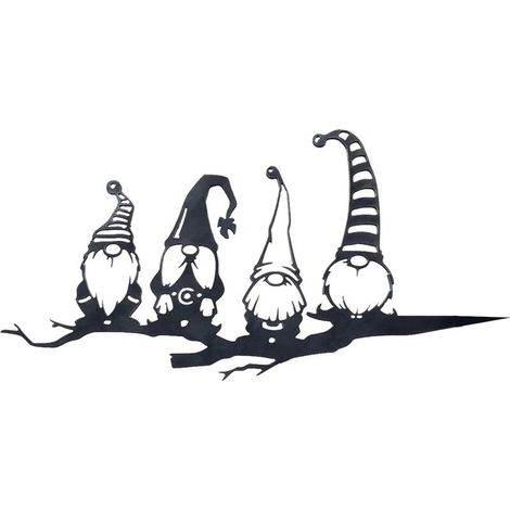 Gnome - Statue Décorative En Métal Creuse - Pour Arbre Jardin Arrière-Cour - 29 x 14 cm - Noir