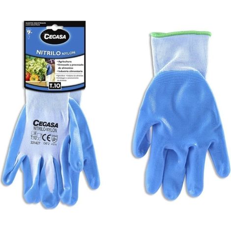 Cegasa Arbeitshandschuhe Größe 10 - aus Nylon mit Nitrilbeschichtung ---Handfläche und Finger - Farbe blau