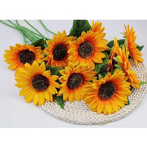 10 Girasoli artificiali realistici, a stelo singolo, girasoli decorativi in finta seta per matrimoni, feste in casa e bouquet da sposa. (1/5)