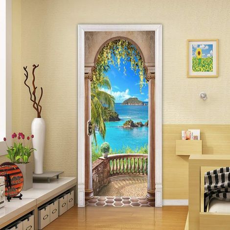 Stickers Porte Muraux Auto-adhésif 3D - PAYSAGE -Papier Peint Decal de Porte,Murales de Porte Amovibles PVC Affiche Porte étanche pour Chambre Salon Décoration de Porte 77 x 200 cm (1/5)