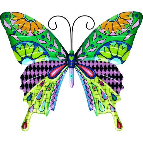 Papillon Décoration Extérieure - Sculpture Murale Jardin Cour Balcon - Métal Rouge Violet Bleu Vert - 22 x 25 cm - 1 Pièce (1/5)