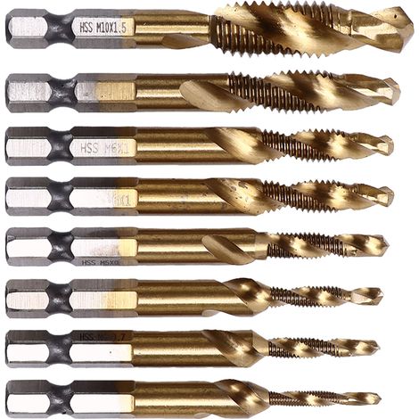 Outil combiné de taraudage et de chanfreinage, queue hexagonale de 1/4 po, 8 tarauds à goujures hélicoïdales