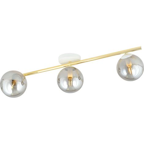Lampada a Soffitto Splendi, Acciaio verniciato a polvere, Vetro, Bianco, Oro, Grigio, 80x20x29 cm