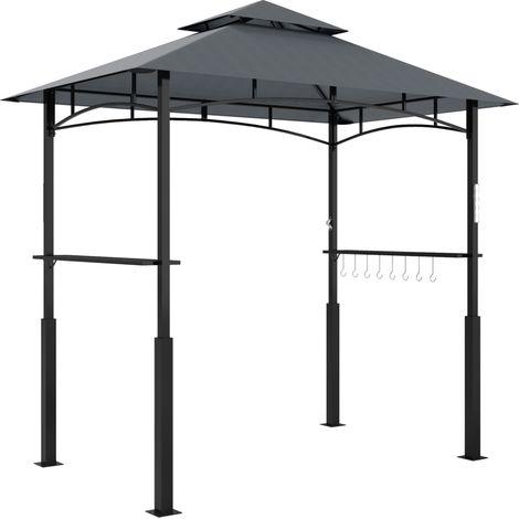 Pabellón para barbacoa con LED 243 x 148 x 248 cm de metal gris oscuro y techo de doble nivel (1/5)