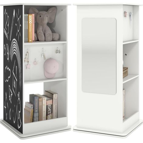 COSTWAY Libreria Rotante per Bambini, Libreria Angolare Girevole 360° con Lavagna, Specchio, Ganci Appendini e Scomparti Aperti, Scaffale per Giochi per Stanza dei Giochi, Soggiorno, Camera da Letto (1/5)