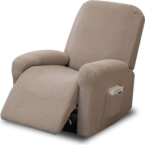 Housses de Fauteuil, 4 Pièces Housse D'accoudoir de Canapé avec Poche, Housse Inclinable Jacquard, Housses de Coussin de Canapé de Remplacement, pour Massage et Maison(Gris Brun) (1/4)
