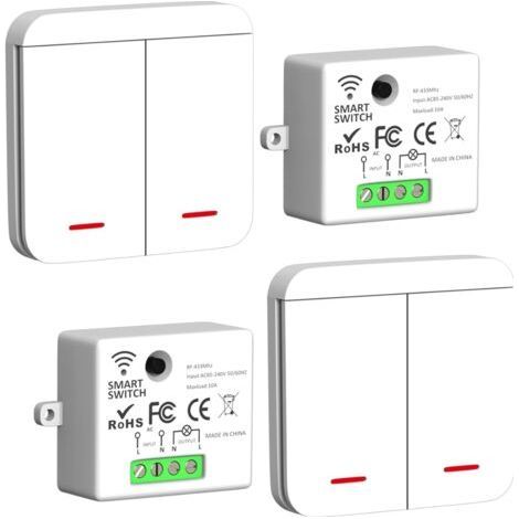 PA Interrupteur sans fil, kit d'interrupteurs, émetteur radio 433 MHz, récepteur 2 200 W/10 A, interrupteur d'éclairage, interrupteur et récepteur RF, interrupteur mural (1/5)