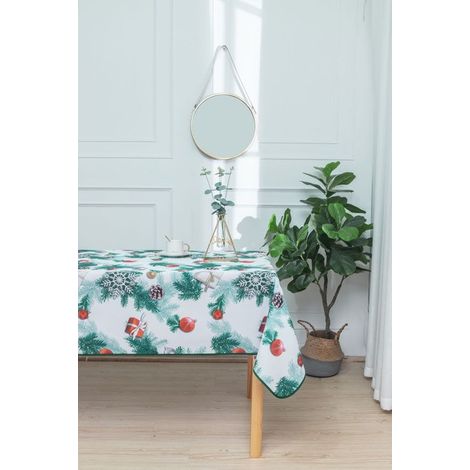Promo Linge Nappe de Noël Ronde ou Rectangle - Tissu Antitache/Imperméable – Laponie Motif Pin - 300x150cm (1/3)