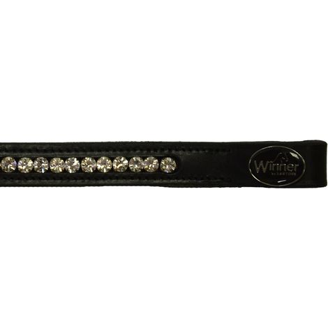 Pony, Nero: Winner Leder 16 mm Faceplate mit weißen Strasssteinen