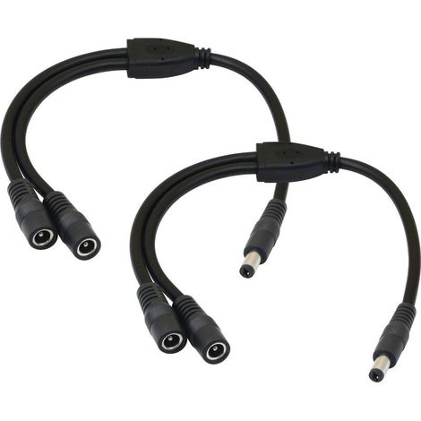 5.5/2.1mm 12V DC Power Cable Splitter 1 Male to 2 Female Connectors CCTV DC Splitter 1 Male to 2 Female Splitter Cable (0.3m) (1/5)