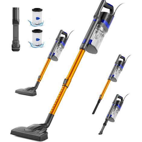 Aspirateur Balai 3 en 1, 600W, Aspiration 100AW 16kPa, Capacité 600ml, Filtre HEPA H11, Tube Télescopique, Câble Long 7m, Gris et Or (1/5)