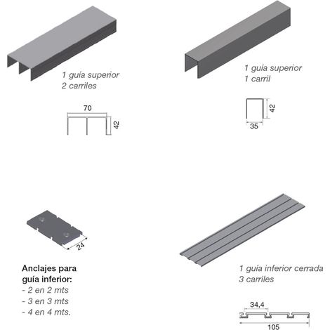Atlantico Kit Guia 3 Carriles Plata 2Mts (1/2)