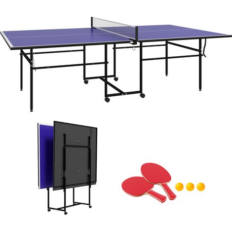 Mesa de ping-pong plegable mesa de tenis de mesa profesional con 4 ruedas red 2 paletas y 3 pelotas para interior y exterior 274x152,5x75,5 cm azul (1/5)