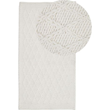Tapis Rectangulaire Blanc en Laine Viscose et Coton pour Chambre ou Salon au Style Scandinave 80 x 150 cm Beliani