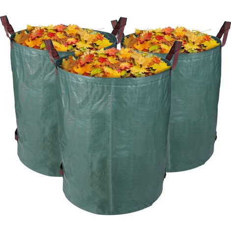 Lot de 3 sacs de jardin de 272 L, pliables et réutilisables, stables, résistants aux UV, pour feuilles mortes et déchets de jardin. (1/4)
