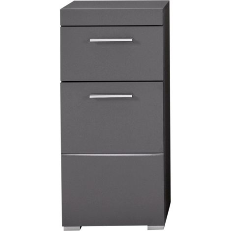 Meuble de salle de bain Rangement bas - 1 porte & 1 tiroir - Gris - L 37 x P 31 x H 79 cm - AMANDA (1/5)