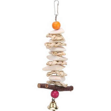 Jeffergarden Jouets en os de seiche, jouets à mcher pour perroquets suspendus avec cloche pour perroquets gris africains, perruche 20cm/7,9 pouces (1/5)