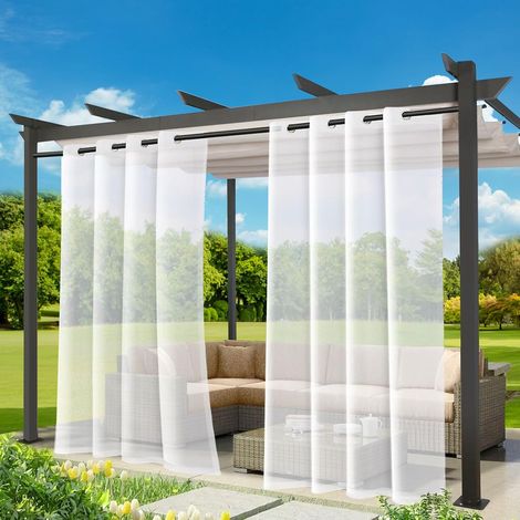 Cortinas transparentes para exteriores, cortina para exteriores con ojales, 2 piezas, 213 x 132 cm, cortinas para mayor privacidad, cortina para pérgola exterior (blanca). (1/5)
