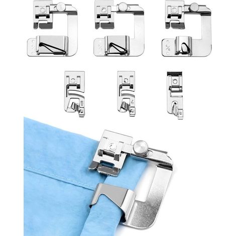 Piedini per macchina da cucire Allecto per orli arrotolati, stretti e larghi, 6 pezzi, accessori per cucito compatibili con vari modelli. (1/5)