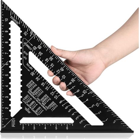 Équerre charpentier aluminium 30 cm – Règle triangle impériale/métrique – Pour bois, charpente, toiture, construction (1/5)