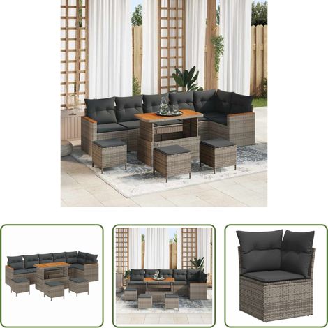 vidaXL Balkonsofa - Gartensofa-set 10 pcs Grau Poly-Rattan (1/5)