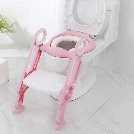 Vasino per neonati/bambini con gradino, riduttore per sedile WC, adattatore per l'addestramento al vasino, tappetino antiscivolo con maniglie, sgabello pieghevole - 01