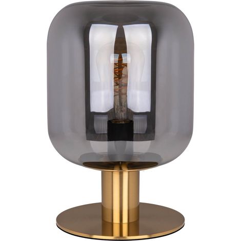 Lampe à poser en verre fumé et métal doré - Luminaire de table E14 - Ø 20 x H 30 cm - PANGIVO (1/5)