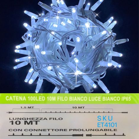 catena luminosa 100 led 10 metri filo bianco luce bianco ip65 /ET4101 (1/2)