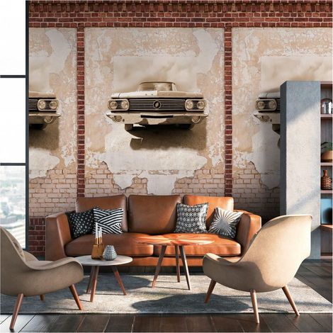 Photo wallpaper Profhome 392431 hot embossed non-woven wallpaper smooth brick look matt brown beige red cream 1.59 m x 2.8 m (1/4)