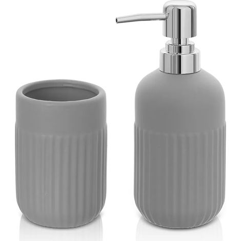 Set accessori bagno dispenser e portaspazzolini da appoggio grigio in ceramica Cup (1/5)