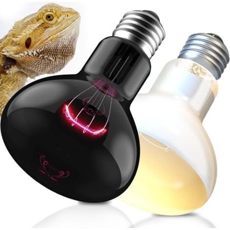 Pack de 2 Bombillas de Calor para Reptiles – Luz Diurna UVA 100W + Luz Nocturna 100W – Foco Calor Terrario para Dragon Barbudo, Tortugas, Serpientes y Lagartos – Combo Jour et Nuit E26 (1/5)