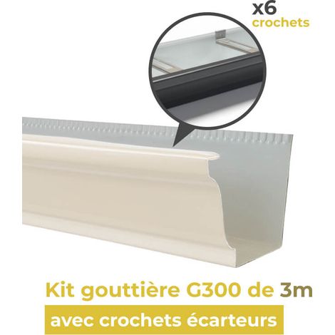 Kit gouttière aluminium G300 de 3m avec 6 crochets écarteurs ton pierre - ALUHOME