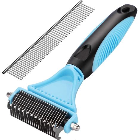 Peine para perros y gatos, cepillo desenredante para mascotas: elimina el 95 % del pelo muerto y los enredos. Cepillo de aseo MENNYO, desenredante profesional para pelo largo y corto (azul), 1 unidad.