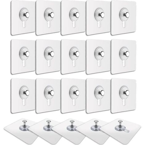 20 Pcs Accroches Tableau sans Percer, Fixation Cadre sans Percer, Accroche Cadre sans Percer Adhesif Imperméable Amovible Autocollant Anti-trace, Crochet Tableau Adhésif Transparent (1/4)