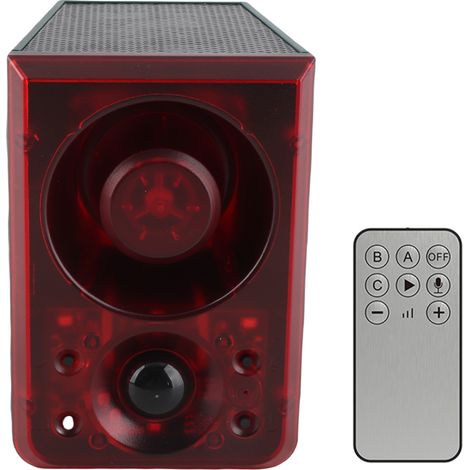 Alarme solaire extérieure à détecteur de mouvement avec télécommande, 3 modes d'alarme sonore et lumineuse, enregistrement, volume réglable, idéale pour ferme, villa, grange, poulailler, etc. (1/5)