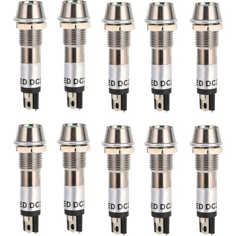Lot de 10 voyants verts 220V AC pour panneau, trou de montage 8mm, lampe de signalisation d'alimentation (1/5)
