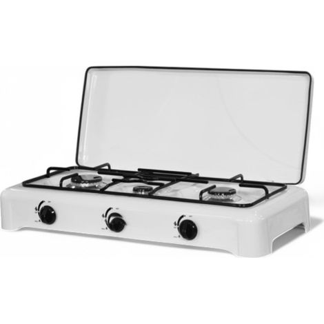 Cocina de gas de acero de 3 fuegos con quemador de aleación y parrilla 69x31x13 cm