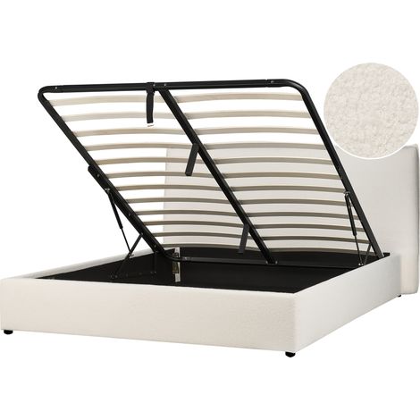 Cama con almacenaje de buclé blanco crema 160 x 200 cm otomana cabecero Lavaur