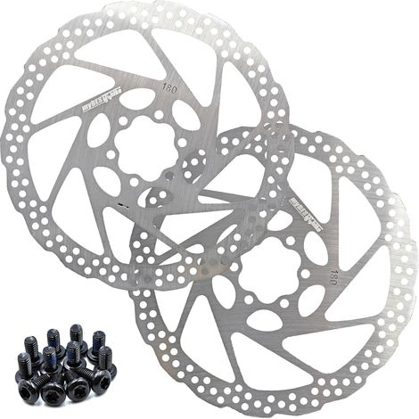 Disques de frein pour vélo, 180 mm, 2 disques, en acier inoxydable, avec 12 vis T25 M5x10 mm, adaptés aux vélos, VTT, VTT et BMX. (1/4)