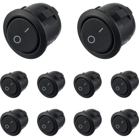 Interrupteur à bascule rond noir 10 pièces marche/arrêt 2 broches AC 6A (250V) 10A (125V) SPST Appuyez sur le bouton à bascule pour Auto Boat Marine Car Truck Light Household