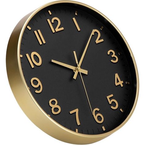 Horloge murale sans tic-tac, silencieuse, 30 cm, moderne, grande, numérique, stéréo, facile à lire, à piles, pour chambre, salon, cuisine, bureau, école (noir +