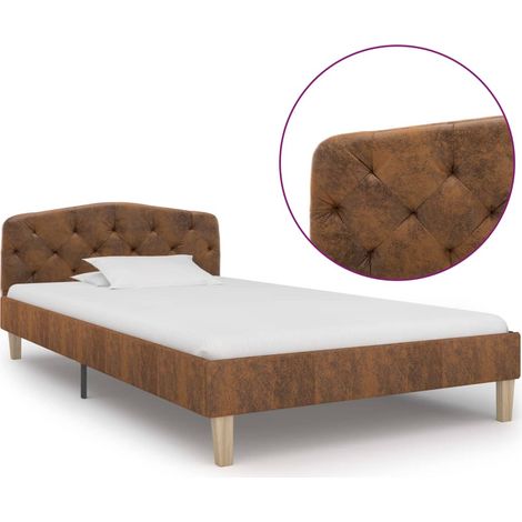 Lit adulte Contemporain Cadre de lit Marron Similicuir daim 90 x 200 cm 74290 (1/5)