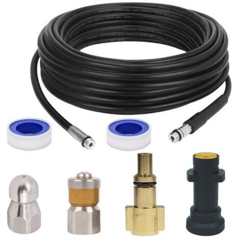Tuyau Débouche Canalisation pour Kärcher,Kit de Nettoyage du Tuyau de Vidange du Nettoyeur Haute Pression avec Buse à Jet et Buse à Jet Rotatif pour Kärcher K2-K7 Séries et LAVOR(20M) (1/5)