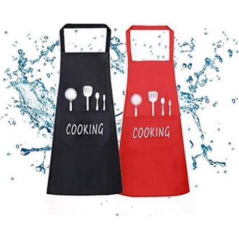 Set di 2 grembiuli da cucina natalizi (neri e rossi), grembiuli unisex impermeabili con tasche, grembiuli universalmente regolabili per barbecue, ristorante, panetteria (1/4)