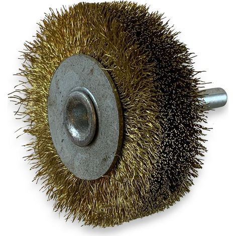 Brosse circulaire métallique sur tige Ø 60 mm Fil laiton souple - Quantité x 1 - Ø 60 mm - Ep. 18 mm - Laiton souple (1/5)