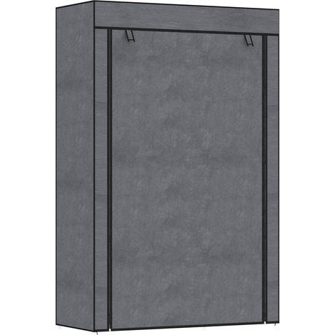 Kleiderschrank Stoffschrank mit Kleiderstange, 6 Fächern, Faltbare Garderobe in Vlies-Optik, Faltschrank für Schlafzimmer, Flur, Dunkelgrau, 103 x 43 x 162,5 cm Aosom