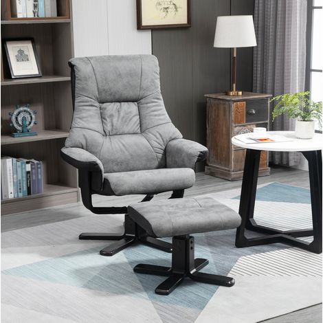 Poltrona relax con poggiapiedi 78x82.5x109 cm grigio in microfibra effetto pelle girevole e reclinabile (1/5)