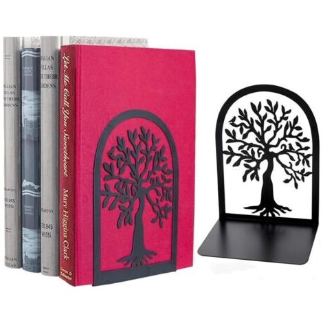 Serre-livres en métal, serre-livres noirs résistants aux rayures, adaptés aux bureaux, maisons, écoles, étagères à CD, bibliothèques et bibliothèques, 1 paire (Arbre de Vie noir).