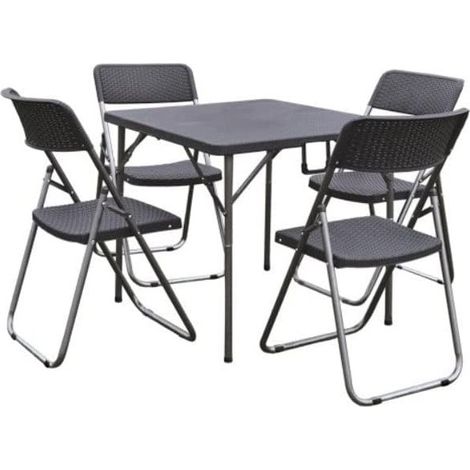 Table pliante avec chaises incluses ensemble de table en résine en acier avec 4 chaises anthracites jardin voici