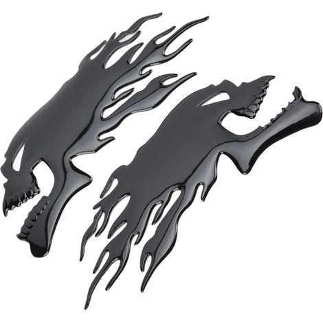 Autocollant Réservoir Moto 3D Flamme Crâne - Décor Motard Noir - 2 Pièces (1/5)